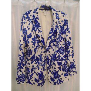 RACHEL ZOE Satin Womens sz S Floral  Blue One Button Blazer Jacket Padded Should